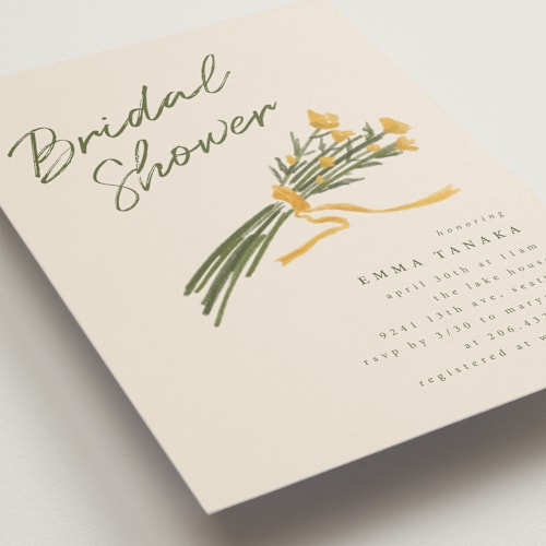 This is a cream bridal shower invitations with standard by Adelyn T. called pencil bouquet printing on signature in standard