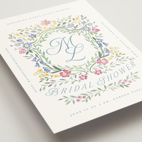 This is a flower braid bridal shower invitations with standard by Petra Kern called wildflowers crest printing on signature in standard