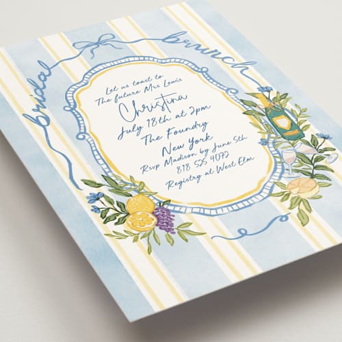 This is a blueberry bridal shower invitations with standard by Elly called lemon printing on signature in standard