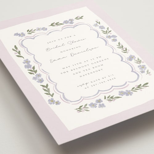 This is a lilac bridal shower invitations with standard by Rebecca Durflinger called pretty little floral printing on signature in standard