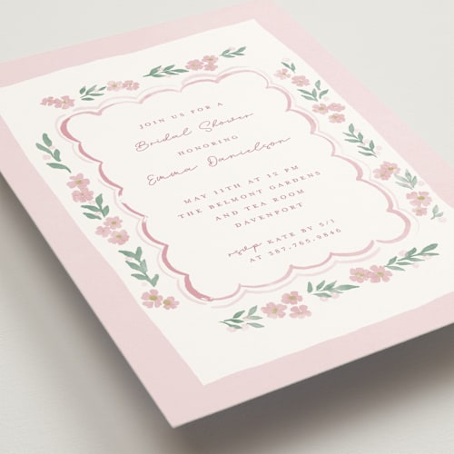 This is a peony bridal shower invitations with standard by Rebecca Durflinger called pretty little floral printing on signature in standard