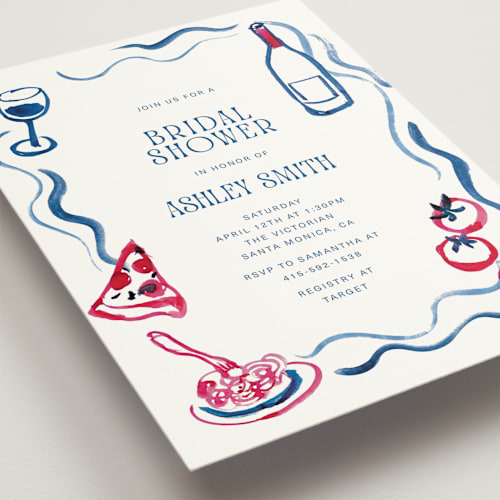 This is a azure bridal shower invitations with standard by Cass Loh called amore e cibo printing on signature in standard