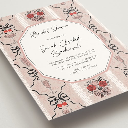 This is a pink petals bridal shower invitations with standard by Hanna Symonovych called bridal shower wallpaper printing on signature in standard