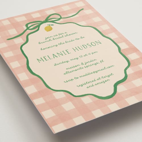 This is a strawberry matcha bridal shower invitations with standard by Vera Lim called lemonade printing on signature in standard