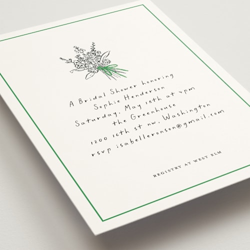 This is a lawn bridal shower invitations with standard by mo kelley called tied bouquet printing on signature in standard