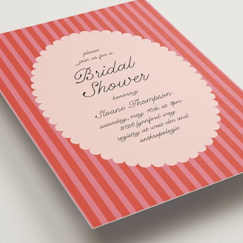 This is a strawberry bridal shower invitations with standard by Morgan Kendall called lola printing on signature in standard