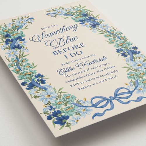 This is a bluebell bridal shower invitations with standard by Jackie Crawford called hidcote printing on signature in standard