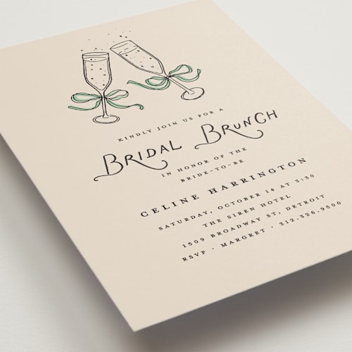 This is a leaf bridal shower invitations with standard by Pixel and Hank called bubbly brunch printing on signature in standard