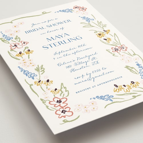 This is a blue bonnet bridal shower invitations with standard by Pati Cascino called spring printing on signature in standard