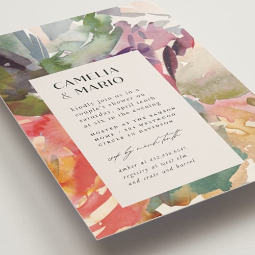 This is a peach bridal shower invitations with standard by Lori Wemple called pretty printing on signature in standard