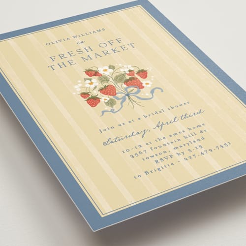 This is a blueberry bridal shower invitations with standard by Erin L. Wilson called strawberry sunshine printing on signature in standard