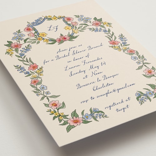 This is a cornflower bridal shower invitations with standard by Chris Griffith called a wedding in low country printing on signature in standard