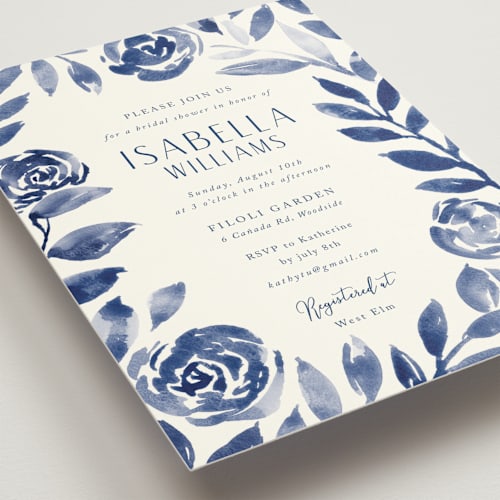 This is a indigo bridal shower invitations with standard by Yaling Hou Suzuki called romantic garden printing on signature in standard