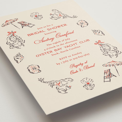 This is a lobster bridal shower invitations with standard by Jackie Crawford called portofino printing on signature in standard