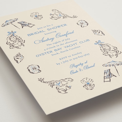 This is a sky bridal shower invitations with standard by Jackie Crawford called portofino printing on signature in standard