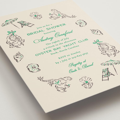 This is a turf bridal shower invitations with standard by Jackie Crawford called portofino printing on signature in standard