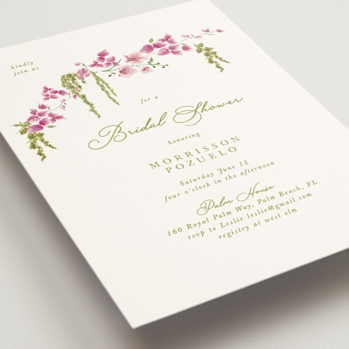 This is a chartreuse bridal shower invitations with standard by Tamara Hilje called cascading florals branch printing on signature in standard