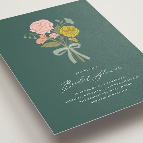 This is a seagreen bridal shower invitations with standard by Lori Wemple called floral bouquet printing on signature in standard