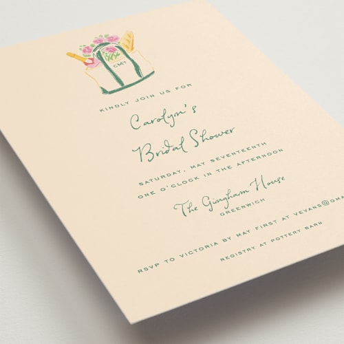 This is a grass bridal shower invitations with standard by Sarah Rosenthal called out east printing on signature in standard