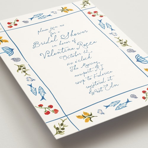 This is a mediterraneo bridal shower invitations with standard by Tamara Hilje called fresh border printing on signature in standard