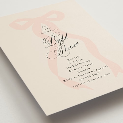 This is a blush bridal shower invitations with standard by Baumbirdy called big bow printing on signature in standard