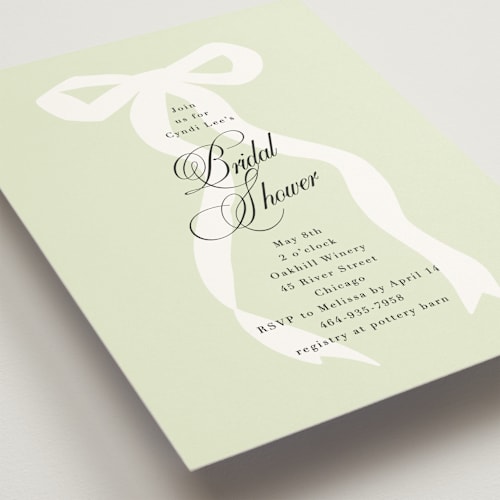 This is a mint bridal shower invitations with standard by Baumbirdy called big bow printing on signature in standard