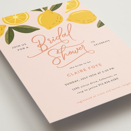 This is a blush bridal shower invitations with standard by That Girl Press called lemonade printing on signature in standard
