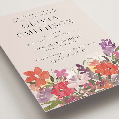 This is a peony bridal shower invitations with standard by Ashlee Townsend called wildflower garden printing on signature in standard