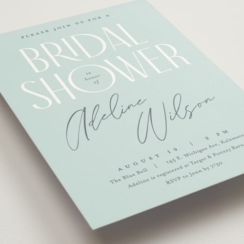 This is a bluebell bridal shower invitations with standard by Pixel and Hank called versatile printing on signature in standard