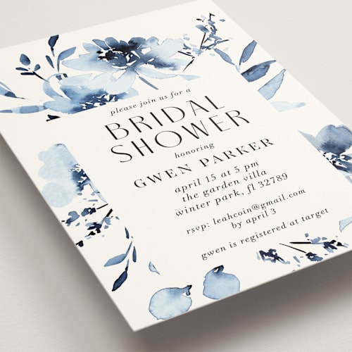 This is a sapphire bridal shower invitations with standard by Petra Kern called blu printing on signature in standard
