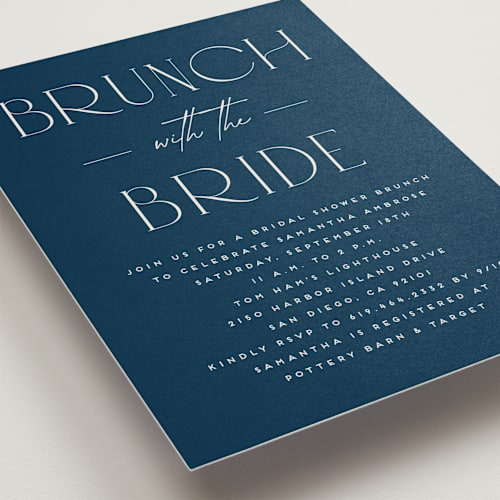 This is a navy bridal shower invitations with standard by Erica Krystek called bridal brunch printing on signature in standard