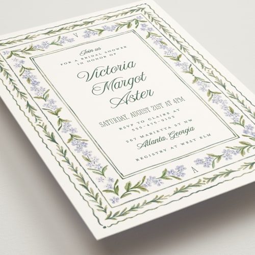 This is a wisteria bridal shower invitations with standard by Jenna Holcomb called vintage sketched printing on signature in standard