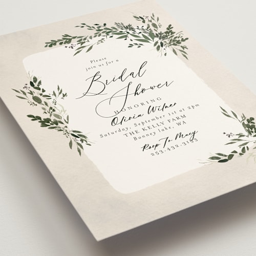 This is a forest bridal shower invitations with standard by Itsy Belle Studio called greenery printing on signature in standard
