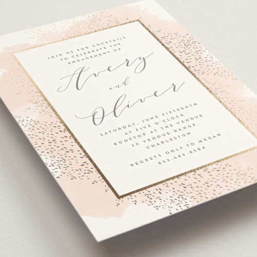 This is a blush engagement party invitations with foil pressed by Kristie Kern called modern brilliance printing on signature in standard