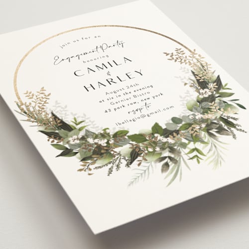 This is a ivory engagement party invitations with foil pressed by Susan Moyal called eternity printing on signature in standard