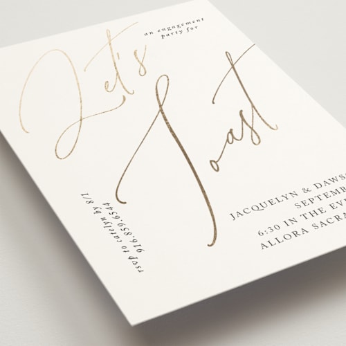 This is a cottonwood engagement party invitations with foil pressed by Christie Garcia called sparkled toast printing on signature in standard
