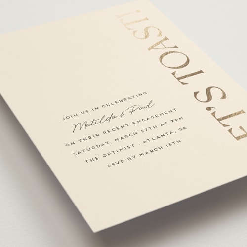 This is a almond engagement party invitations with foil pressed by Morgan Kendall called champagne printing on signature in standard