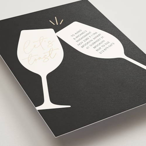 This is a evening engagement party invitations with foil pressed by mo kelley called clink printing on signature in standard