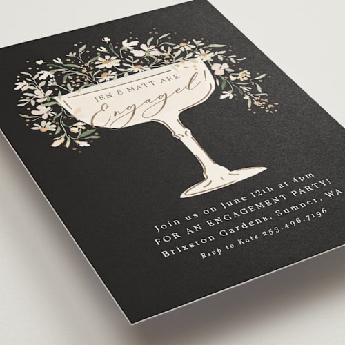 This is a charcoal engagement party invitations with foil pressed by Itsy Belle Studio called garden engagement printing on signature in standard