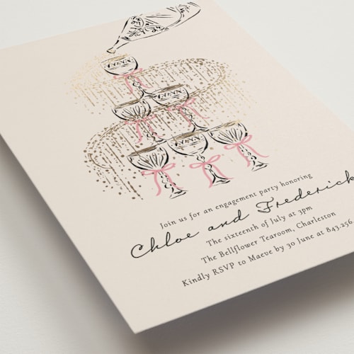 This is a petal engagement party invitations with foil pressed by Jackie Crawford called sparkling champagne tower printing on signature in standard