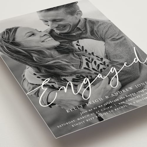 This is a silk engagement party invitations with standard by carla san roman called purest printing on signature in standard