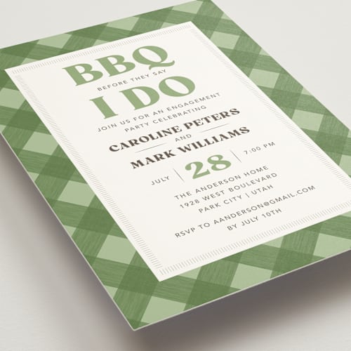 This is a grass engagement party invitations with standard by Robert and Stella called bbq before i do printing on signature in standard