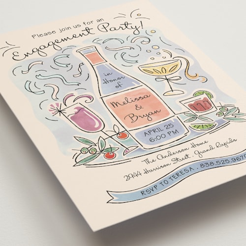 This is a champagne engagement party invitations with standard by Paper Sun Studio called shindig printing on signature in standard