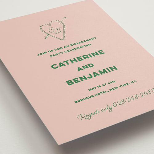 This is a avocado engagement party invitations with standard by Helena Vitto called crazy little thing called love printing on signature in standard