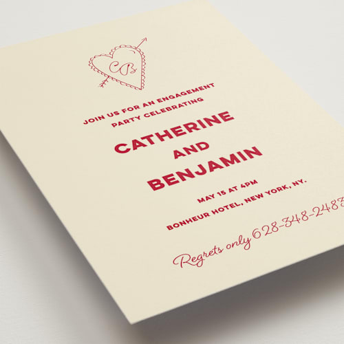 This is a strawberry engagement party invitations with standard by Helena Vitto called crazy little thing called love printing on signature in standard