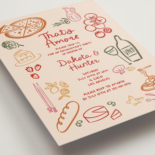 This is a cabernet engagement party invitations with standard by Jenna Holcomb called that's amore. printing on signature in standard