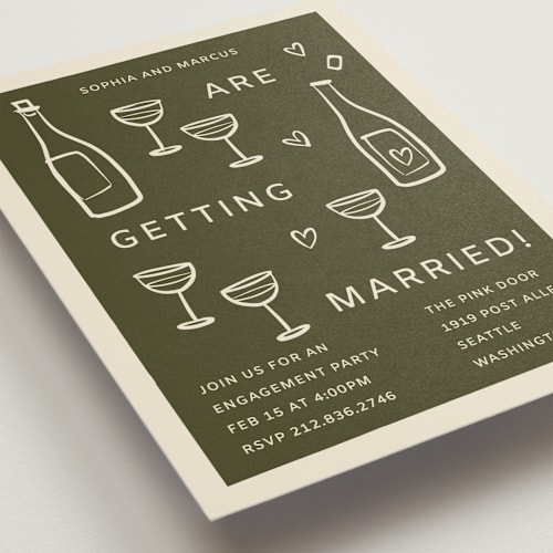 This is a avocado engagement party invitations with standard by Ani Somi called bottles of love printing on signature in standard