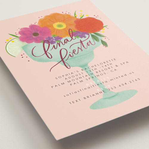 This is a azalea bachelorette party invitations with foil pressed by Itsy Belle Studio called final fiesta printing on signature in standard