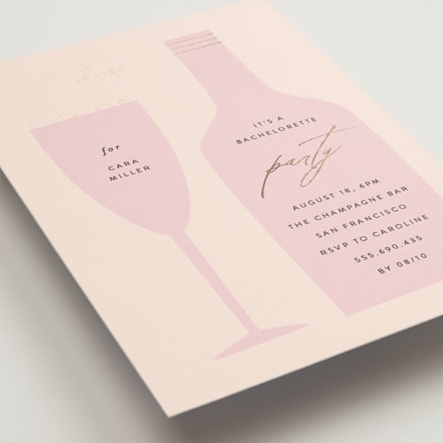 This is a champagne bachelorette party invitations with foil pressed by Angela Thompson called champagne celebration printing on signature in standard