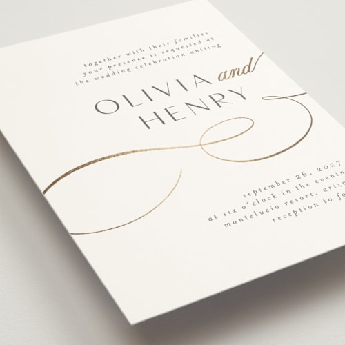 This is a snow foil stamped wedding invitations with foil pressed by Jen Banks called forever and printing on signature in standard